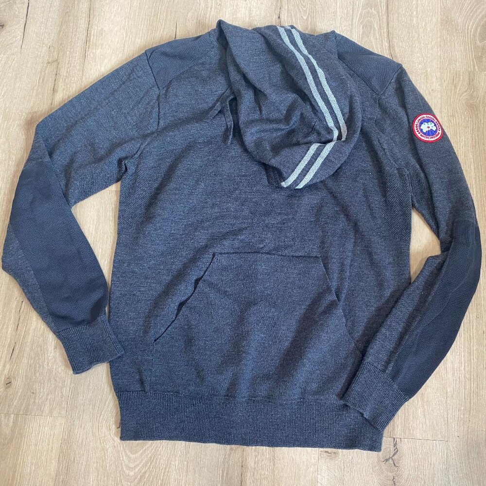 Canada Goose Men's Charcoal Gray Hooded Sweater with Stripe Detail